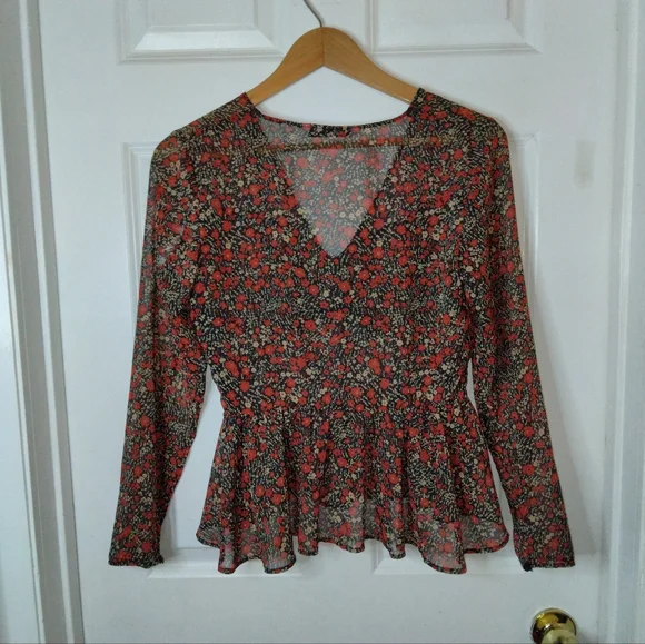 Zara Floral Sheer Longsleeve Top Size M - Picture 5 of 10